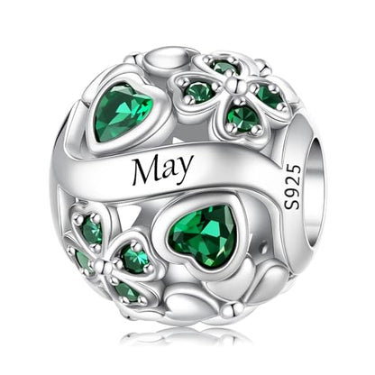 HappyStar 925 Sterling Silver Four Leaf Clover Bead Charm with Cubic Zirconia Birthstone Charms for Bracelets Dangle Pendant Compatible Pandora Bracelets Lucky Charm Birthday Gift - color: 5-May Birthstone Bead