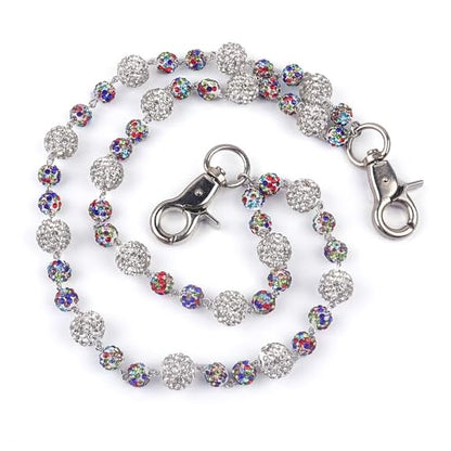Ceramic Beads Wallet Pants Waist Chain Shiny Hip Hop Disco Ball Rhinestone Beads Purse Hipster Jeans Pocket Chains for Men Women Punk Accessories - color: Rainbow