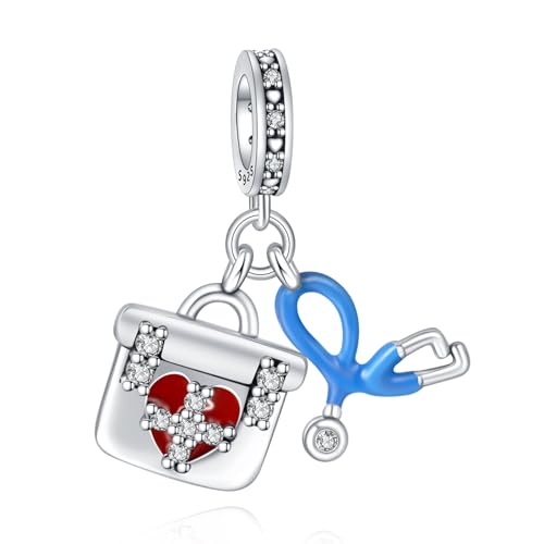 Charms Beads 925 Sterling Silver Animal Heart Flower Friend Dangle Pendant with 5A Cubic fits for Charms Bracelets for Woman Valentine's Day Mother's Day Christmas Graduation Birthday Gift - style: J07-Stethoscope Medical bag Medicine