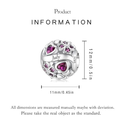 925 Sterling Silver Lucky Clover Birthstone Charms for Bracelets Dangle Pendant with 5A Cubic Zirconia Compatible Pandora Bracelets, Ladies Birthday Gift - style: 7-July