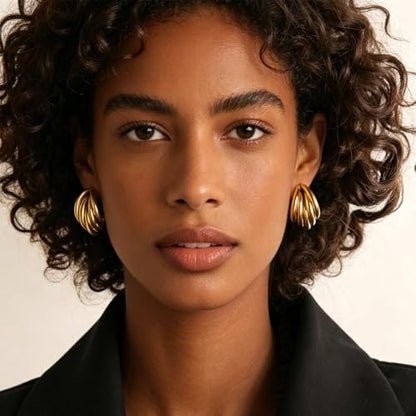 Gold Jewelry for Women Stainless Steel Cuff Earrings for Women Multi Layer Geometric Studs, Suitable For Women Daily, Party And Festival, A Great Gift