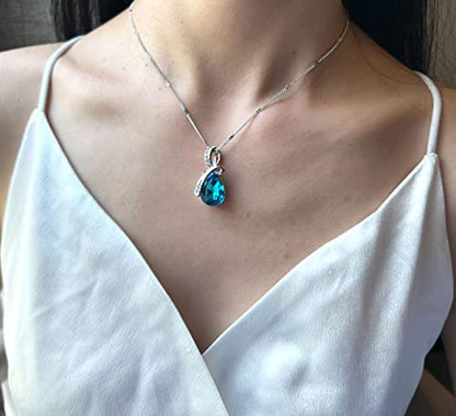 4 Pieces Fashion Teardrop Crystal Rhinstone Pendant Necklace Earring Bracelet Jewelry Set for Women Lady Wedding Birthday Party Prom Gifts - color: Sea Blue