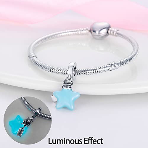 LNQOBU 925 Sterling Silver Charms Color-changing Chameleon Dangle Charm Beads Glow in the Dark Charme fits Pandora Bracelets and Necklace Jewelry Gift for Women - style: E-Glow in the dark Blue Stars Charms