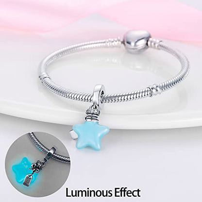 LNQOBU 925 Sterling Silver Charms Color-changing Chameleon Dangle Charm Beads Glow in the Dark Charme fits Pandora Bracelets and Necklace Jewelry Gift for Women - style: E-Glow in the dark Blue Stars Charms
