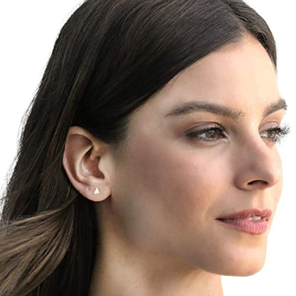 PAVOI 14K Gold Plated 925 Sterling Silver Tiny Stud Earrings for Women - Dainty Circle, Triangle, Bar Earrings - Hypoallergenic Minimalist Geometric Jewelry Small Gold Studs for Women - style: Triangle