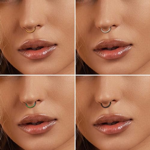 Jstyle 5Pcs 316L Surgical Steel Septum Rings Nose Rings Hoop 16G 18G 20G Hinged Clicker Hoop Nose Rings for Women Men Cartilage Hoop Earring Lip Helix Rook Tragus Conch Septum Nose Piercing Jewelry - style: 16G 12MM