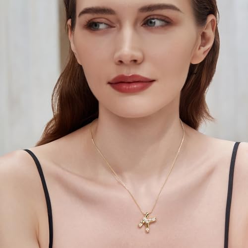 Cicy Bell Initial Necklace for Women 14k Gold Plated | Cubic Zirconia, Trendy, Personalized, Dainty Letter Pendant - color: K-Gold