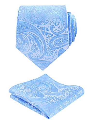 Alizeal Mens Gradient Paisley Necktie and Pocket Square Set | Elegant Design Perfect for Weddings Banquets Business Formal Events - color: 170-light Blue