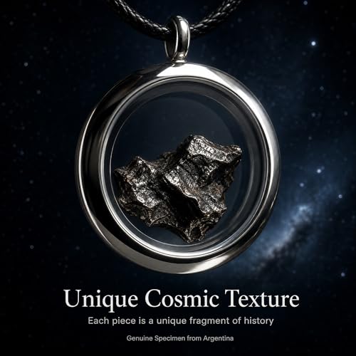 Campo del Cielo Meteorite Necklace - Genuine Argentine Iron Meteorite Pendant in Sterling Silver Round Locket Box - Unique Space Jewelry Gift for Women Men - 1-3g in Elegant Gift Box