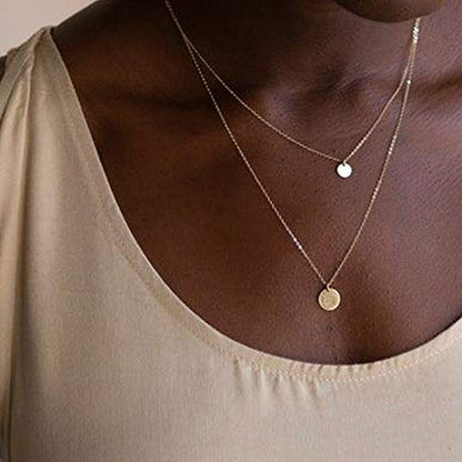 Turandoss Dainty Layered Choker Necklace, Handmade Y Pendant Necklace Multilayer Bar Disc Necklace Adjustable Layering Choker Necklaces for Women - style: 2PCS - Small Disc&Disc