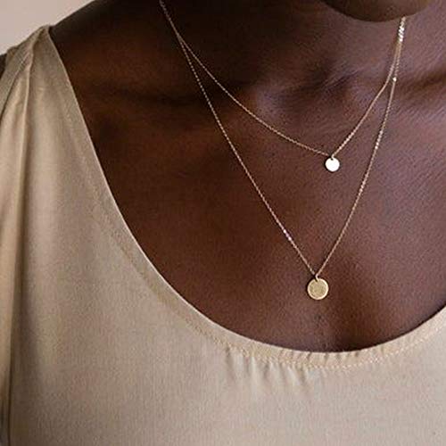 Turandoss Dainty Layered Choker Necklace, Handmade Y Pendant Necklace Multilayer Bar Disc Necklace Adjustable Layering Choker Necklaces for Women - style: 2PCS - Small Disc&Disc