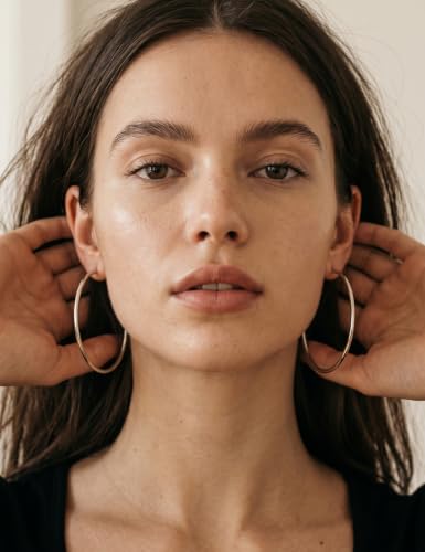 4/5/6 Pairs Gold Hoop Earrings for Women, Hypoallergenic Silver Gold Plated Stainless Steel Huggie Hoop Earrings Set Trendy Jewelry Gifts Lightweight 30/40/50/60/70MM - color: 4 Pairs silver Plated Hoop Earrings-30/40/50/60