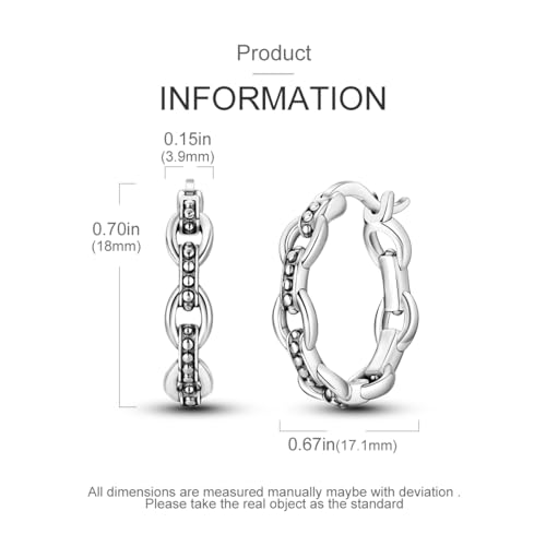 NARMO 925 Sterling Silver Earrings for Women Hypoallergenic Hoop Earrings - color: Chain Buckle