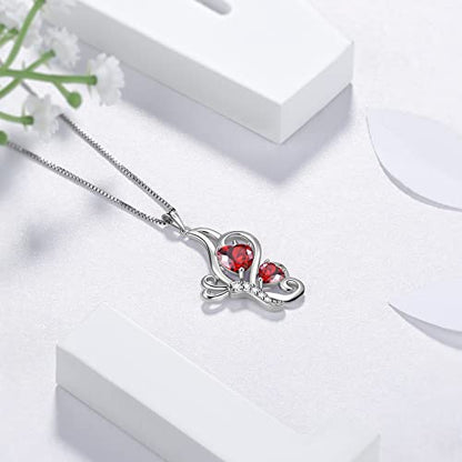 Butterfly Heart Necklace Birthstone Pendant Necklace Earrings Bracelet Women 925 Sterling Silver Animal Butterflies Birthstone Pendant Crystal Birthday Jewelry Wedding Gift - color: A.January-necklace