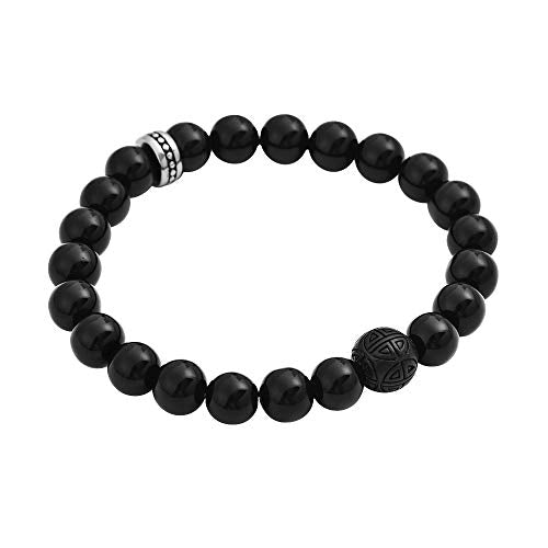 Geoffrey Beene Natural Stone Elastic 9mm Beaded Bracelet with Black Good Fortune Piece - color: Black Onyx