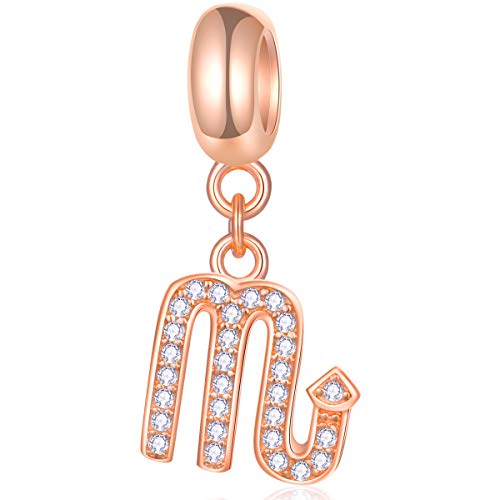 EMOSTAR Zodiac Sign Charms fits European Charm Bracelet – Rose Gold 925 Sterling Silver Necklace Pendant, 12 Horoscope Constellation Dangle CZ Birthstone Beads, Gifts for Women/Men/Birthday - color: Scorpio (10.23 – 11.21)