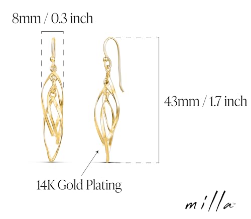 Milla Dainty Silver Drop Earrings for Women and Dangling Gold Earrings | Hypoallergenic, Easy to Wear, Available in 14K Gold, Rose Gold, or Silver Plated Finish, Different Designs - color: Linear Swirl / 14K Gold Plated