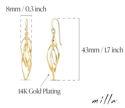 Milla Dainty Silver Drop Earrings for Women and Dangling Gold Earrings | Hypoallergenic, Easy to Wear, Available in 14K Gold, Rose Gold, or Silver Plated Finish, Different Designs - color: Linear Swirl / 14K Gold Plated