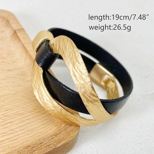 Bracelets for Women Leather Bracelet Multi-Layer Rope Wrap Bangle 14k Gold Plated Cirle Hollow Tube Boho Cuff Bangle Bracelets for Women Gift - style: Loop-Double Wrap(gold)