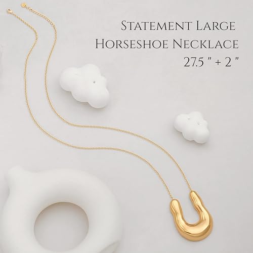 PEARLADA 18k Gold Plated Chain Long Necklace, Boho Sweater Necklace for Women, Geometric Pendant Y Necklace - color: Horseshoe