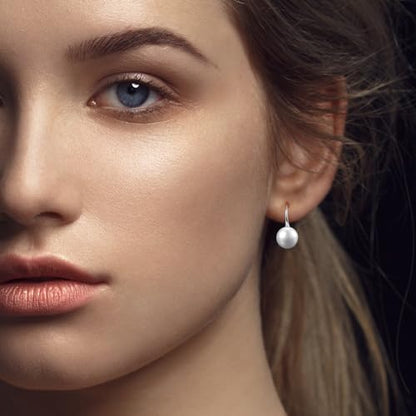 925 Sterling Silver Freshwater Cultured Handpicked AAA+ Quality Pearl Drop Earring for Women - color: Short,White Pearl(0.33-0.35 inches)