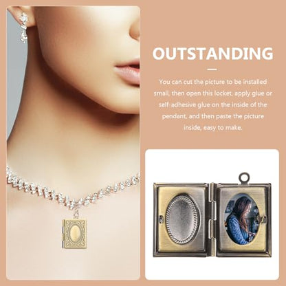 LIFKOME Vintage Book Locket Photo Pendant 2 Pcs Picture Locket Charms for Necklace Bracelet Jewelry Making Mini Photo Frame Ornament 0.86 X 0.70 X 0.19 in