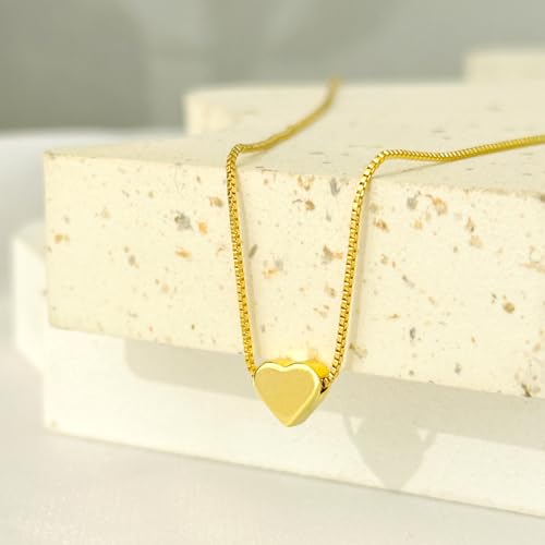 HERIER Cute Heart Necklace Dainty 18k Gold Plated Tiny Heart Pendant Choker Necklaces Small Gold Love Open Heart Chain Necklace for Women Simple Gold Necklace for Women Trendy Jewelry - color: Box Chain Heart-Gold