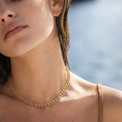 MTMY Beaded Necklaces for Women 14K Gold Plated Dainty Colorful Green/Rose Beaded Pearl Choker Necklace Delicate Boho Choker Necklace Jewelry Gift - style: Braided beads