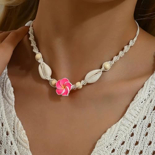 Nackiy Shell Necklace for Women, Handmade Summer Beach Jewelry Gift | Natural Sea Shell Necklace, Adjustable Collar Fit, Coastal Beach Style, Shell Starfish Charms, Lightweight Summer Jewelry - color: Pink
