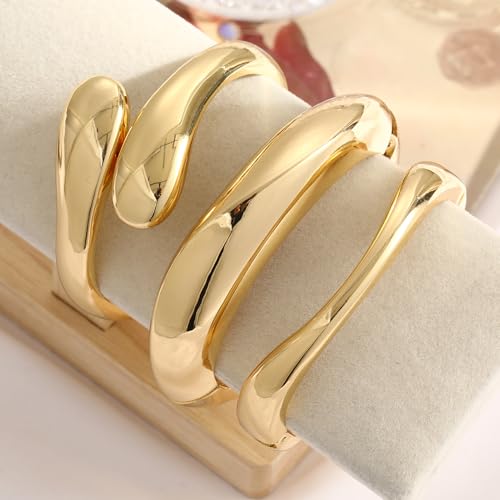 Chunky Gold Bangle Bracelets for Women, 14k Gold Plated Dainty Cuff Stackable Bangles Set, Trendy Bracelet Stack Fashion Jewelry Gifts - color: 07-GOLD
