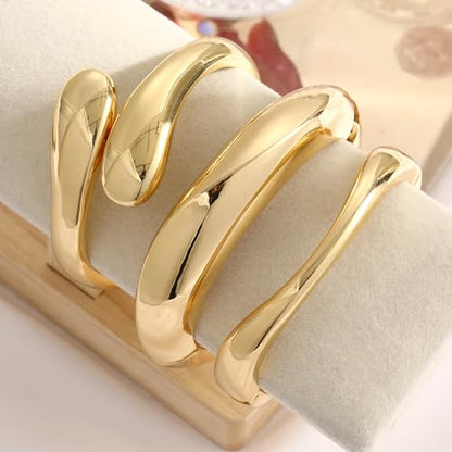 Chunky Gold Bangle Bracelets for Women, 14k Gold Plated Dainty Cuff Stackable Bangles Set, Trendy Bracelet Stack Fashion Jewelry Gifts - color: 07-GOLD