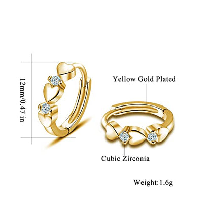 CiNily 14K White Gold Plated Small Hoop Earrings for Women Girls Heart Cubic Zirconia Hypoallergenic Earrings - color: Gold-white
