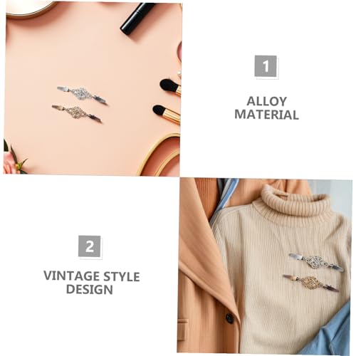 DOITOOL 2pcs Vintage Shawl Cardigan Clips Retro Dress Collar Brooch Pins for Women Silver Antique Bronze Vintage Sweater Cinch Clips for Scarves and Sweaters