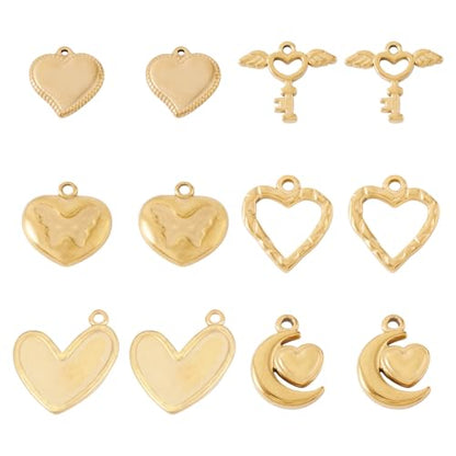 Cheriswelry 18K Gold Plated Heart Pendants Golden Heart Dangle Earring Charms Necklace Pendants Bracelet Keychain Charm Mini Hang Ornament for DIY Craft Jewelry Making - color: 18K Gold Plated D