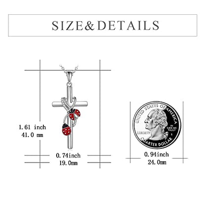 POPLYKE Cross Necklace for Women 925 Sterling Silver Cross Pendant Necklace Animal Jewelry Christmas Gifts for Women Mother Grandma - style: Ladybug