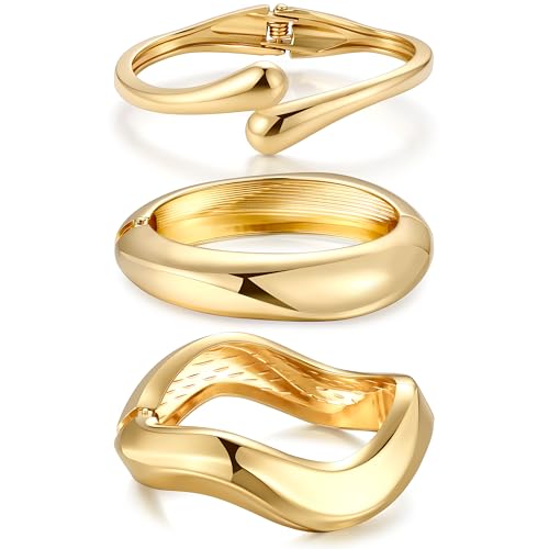 Chunky Gold Bangle Bracelets for Women, 14k Gold Plated Dainty Cuff Stackable Bangles Set, Trendy Bracelet Stack Fashion Jewelry Gifts - color: 10-GOLD