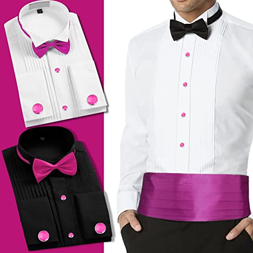 AMITER Men’s Cufflinks and Tuxedo Studs Set, Suitable for Black Suit White Shirts on Wedding, Anniversary, Birthday - color: Pink+silver color
