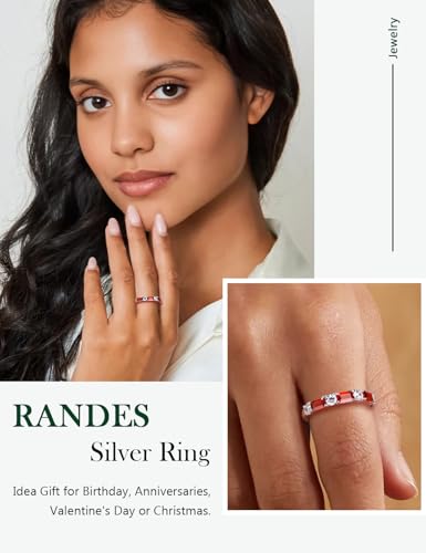 3.5mm Half Eternity Band Sterling Silver Rings for Women Sapphire/Ruby/Emerald and Cz Wedding Bands 7 Stone Stackable Birthstone Ring Anniversary Jewelry Size 6-10 - color: 01-Garnet-Jan.