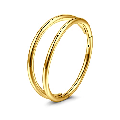 Double Hoop Nose Ring - Silver Gold Diamond 316L Surgical Steel Cartilage Earring Helix Hoops 20g 18g 16g - color: double hoop gold