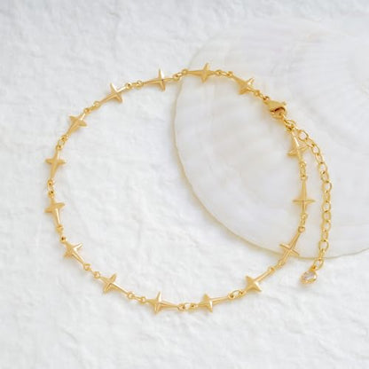 MEVECCO Anklet for Women Gold Chain 14K Gold Plated Dainty Boho Beach Summer Simple Foot Jewelry Ankle Bracelet - style: Cross