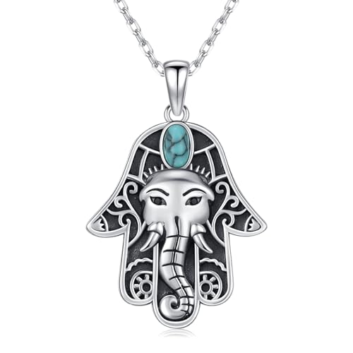 Hamsa Necklace 925 Sterling Silver Evil Eye/Lotus Flower/Star of David/Chai/Yin Yang Hamsa Hand Pendant Jewelry Hand of Fatima Gifts for Women - style: Hamsa Elephant