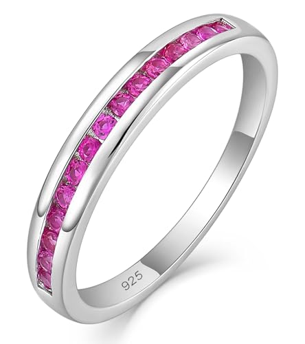 YL Stackable Rings 925 Sterling Silver Halo Birthstone Eternity Bands Jewelry for Women - color: 07-ruby-Jul