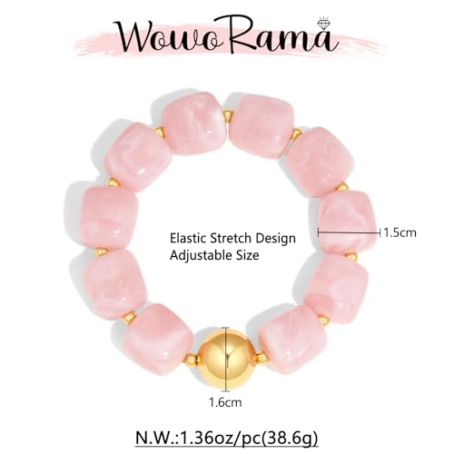 WOWORAMA Chunky Beaded Bracelets for Women Colorful Large Square Beads Bracelet Boho Acrylic Resin Stretch Bracelets Statement Chunky Bracelet Summer Jewelry - color: Square-Pink