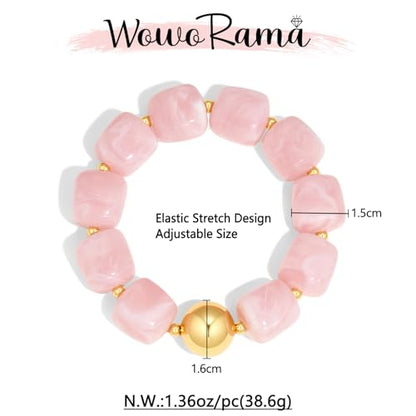 WOWORAMA Chunky Beaded Bracelets for Women Colorful Large Square Beads Bracelet Boho Acrylic Resin Stretch Bracelets Statement Chunky Bracelet Summer Jewelry - color: Square-Pink