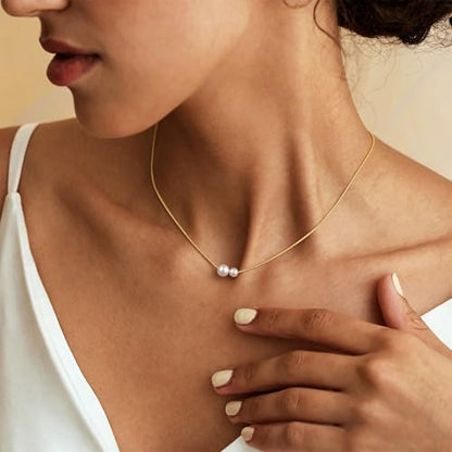 Gold Pearl Necklaces for Women - White Pearls Jewelry Gifts Wedding Bride Bridesmaid Jewelry - color: Gold-Two Pearl B
