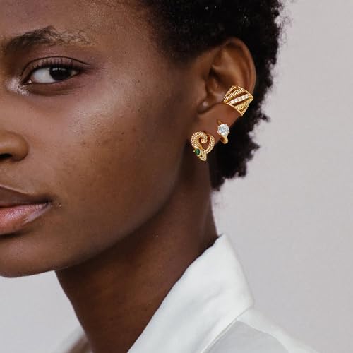 Women Ear Cuff Earrings Gold Non Pierced Cartilage Clip on Open Wrap Twist Hoop 14K Gold Plated Simple Hypoallergenic Everyday Jewelry - style: Rotating / Pair