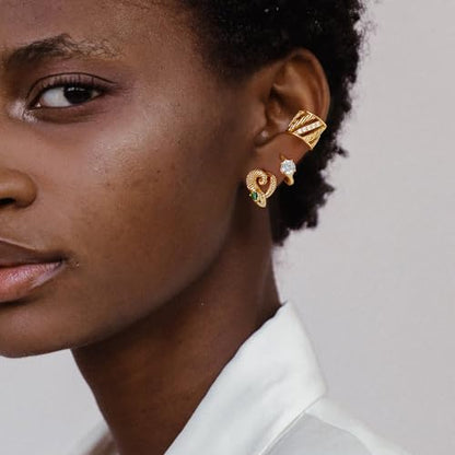 Women Ear Cuff Earrings Gold Non Pierced Cartilage Clip on Open Wrap Twist Hoop 14K Gold Plated Simple Hypoallergenic Everyday Jewelry - style: Rotating / Pair