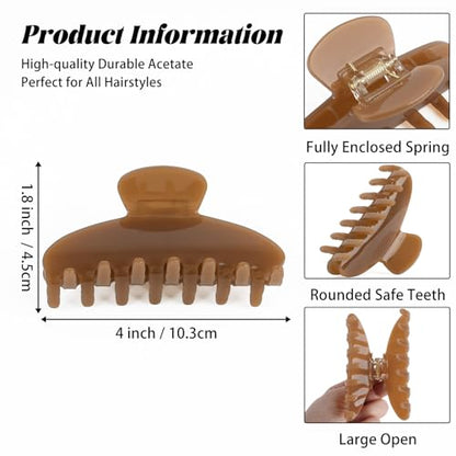 MAORULU Cute Claw Clip for Women – 4.3'' Large Acetate Hair Clips for Thick Thin Curly Long Hair, Durable Hair Clamps Non-slip Jaw Clip, Strong Hold, Stylish French Design (Light Brown) - color: Light Brown