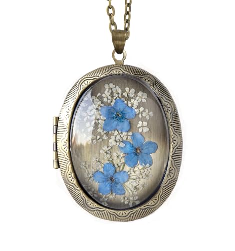 Handmade Oval Shaped Photo Locket with dried Pressed Flowers Locket pendant Necklace - style: Large oval customized with photo
