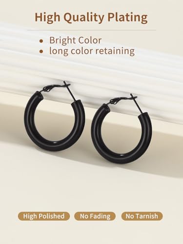 FindChic Hoop Earrings for Women, Silver/Black/14K Gold Plated Hypoallergenic Hollow Round Tube Loop Earrings, 20mm/30mm/40mm/60mm/80mm Chunky Hoops with Custom Name Options & Gift Box - color: a.Black, size: 30MM